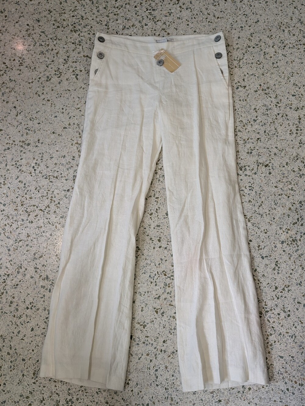 NWT To the Max Natural Wide-Leg Linen Pants with Button Accent
